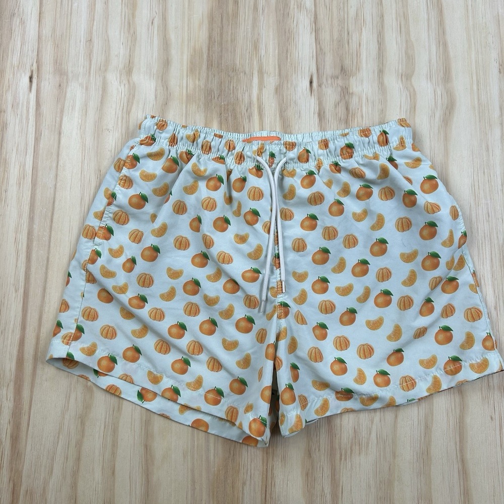 Happy Hour Men's Large Swim Trunks Orange Fruit Print Shorts Beach Vacation